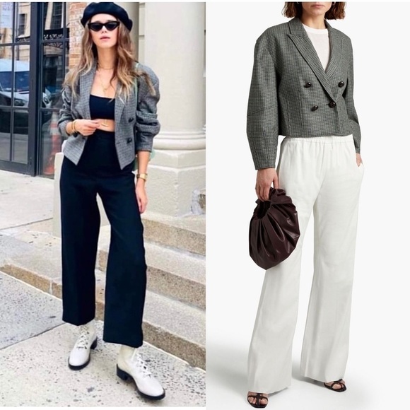 NWT VERONICA BEARD Wool Houndstooth Double Breasted Puff Sleeves Crop Blazer 12 - Picture 5 of 14